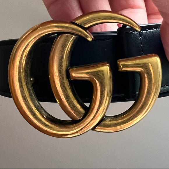 GUCCI GG MARMONT BLACK LEATHER BELT W/ GOLD TONE BUCKLE SIZE 85-34 MADE IN ITALY - Picture 3 of 8